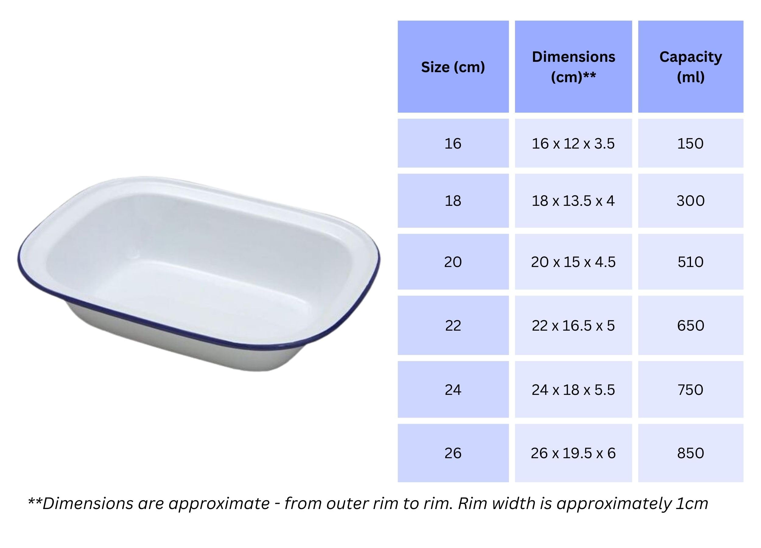 Falcon Enamel Shabby Chic Vintage Style Pie Dish - White with Blue Rim - Set of 3 (Oblong - 22/24/26cm) - Image 2