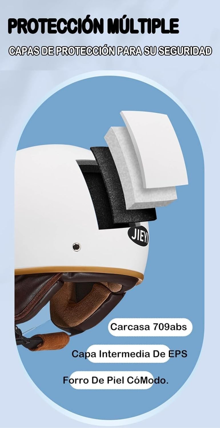 Retro-Motorradhelm Rollerhelm mit Visier offener halber Jethelm, Mopedhelm für Erwachsene Männer und Frauen DOT/ECE-geprüft A,M56-57CM