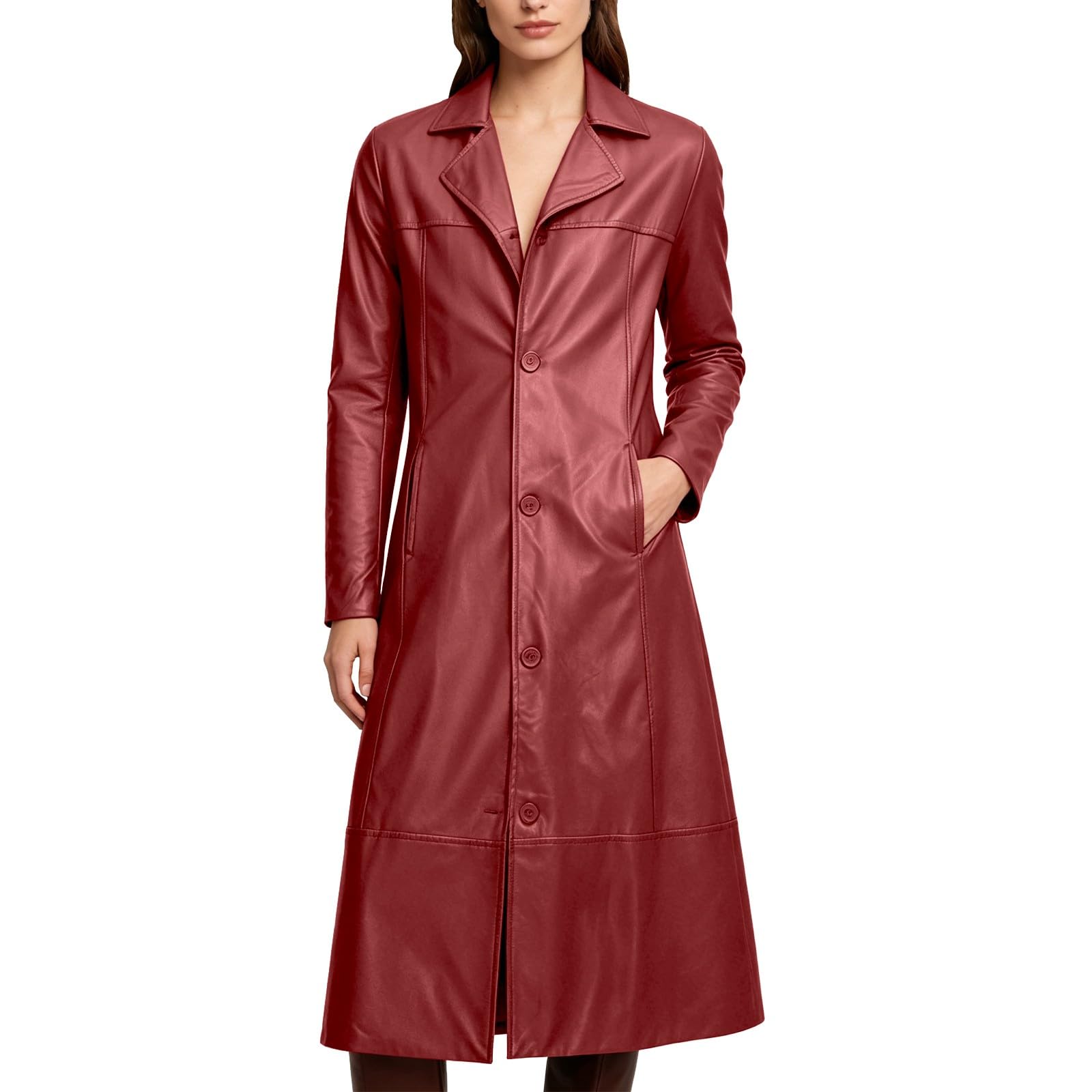Trench lungo da uomo, impermeabile, cappotto invernale lungo | Giacca in pelle, tinta unita, a maniche lunghe, con bottoni, cappotto invernale aperto, impermeabile, antivento