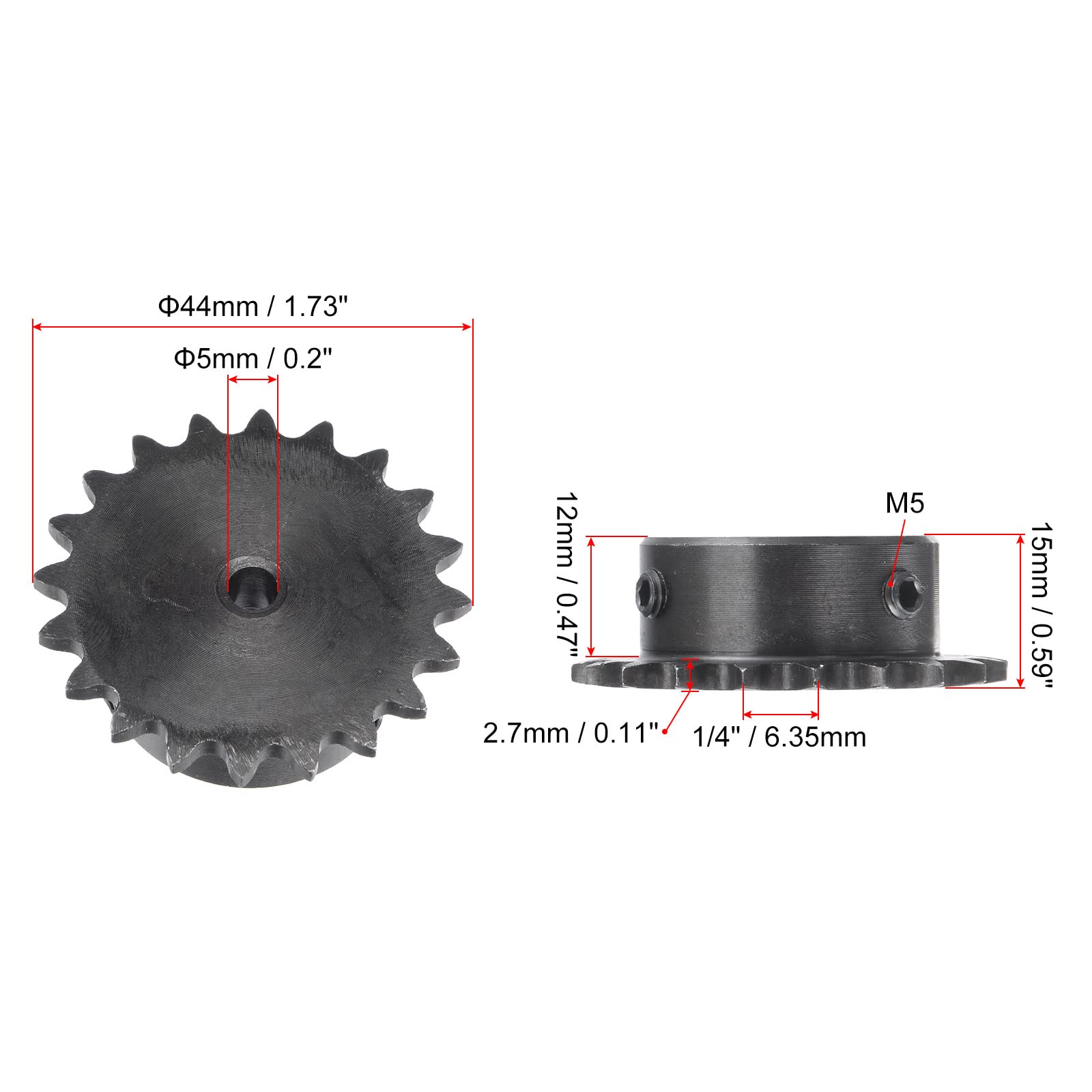 25H 04C Kettenrad – 1/4 Zoll Teilung, C45 Stahl, 10-30 Zähne, Bohrung 5-16 Mm, Schwarz