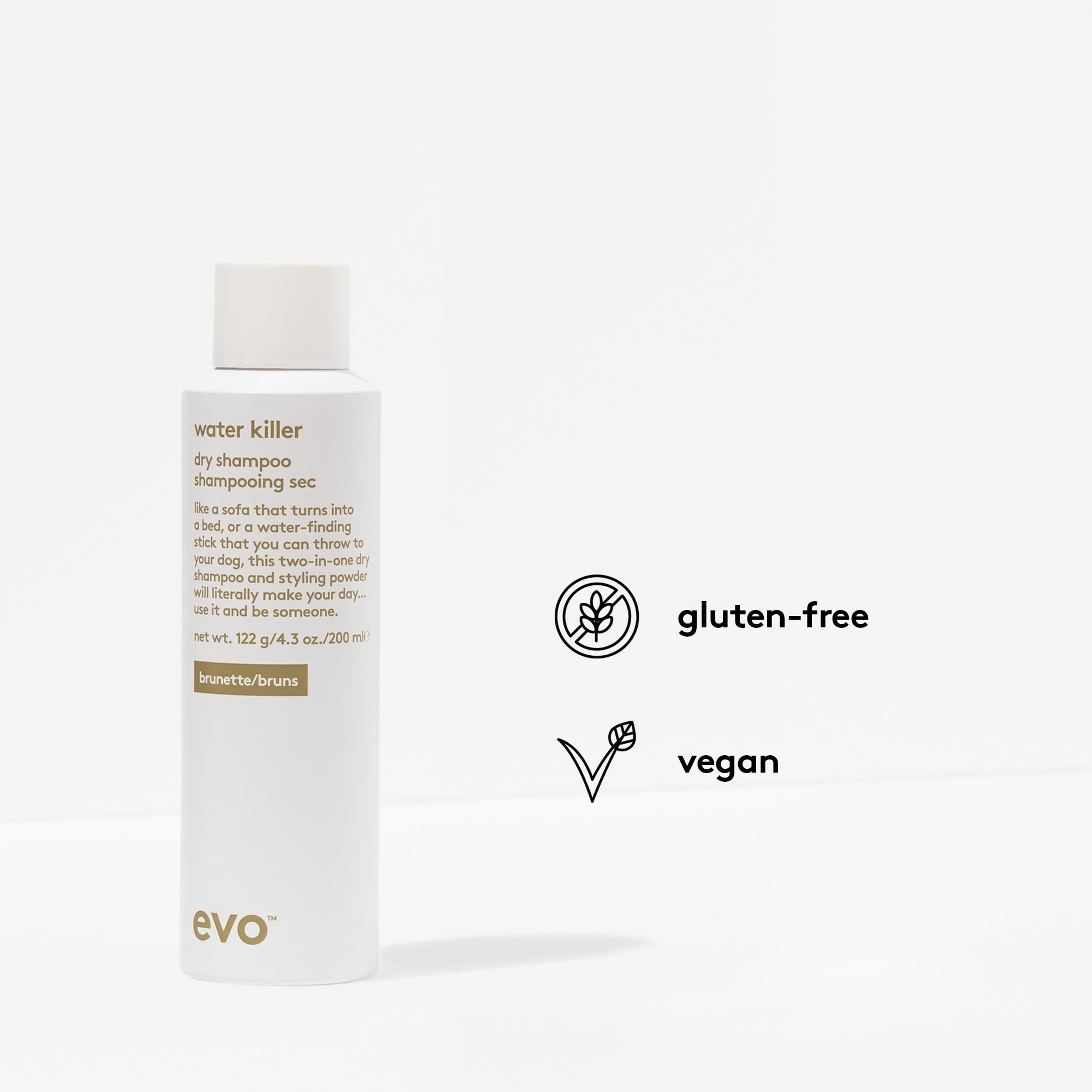 Evo Shampoing Sec et Spray Coiffant 2-en-1 pour Cheveux Bruns et Foncés Water Killer Dry Shampoo 200 ml - Shampooing Sec Brun pour Fraîcheur et Volume