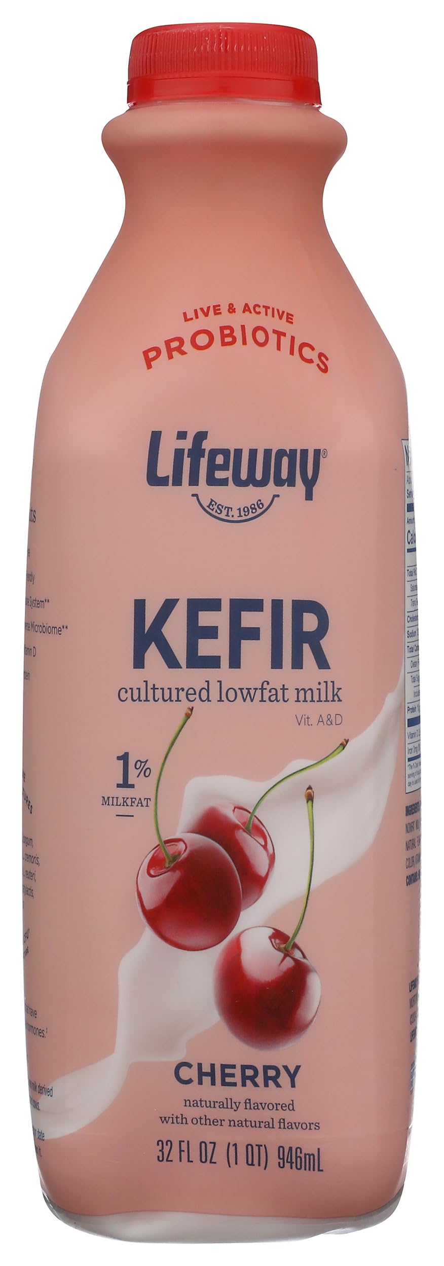 Lifeway Lowfat Kefir, Cherry, 32 Ounce, 11g Protein, 12 Live Active Cultures