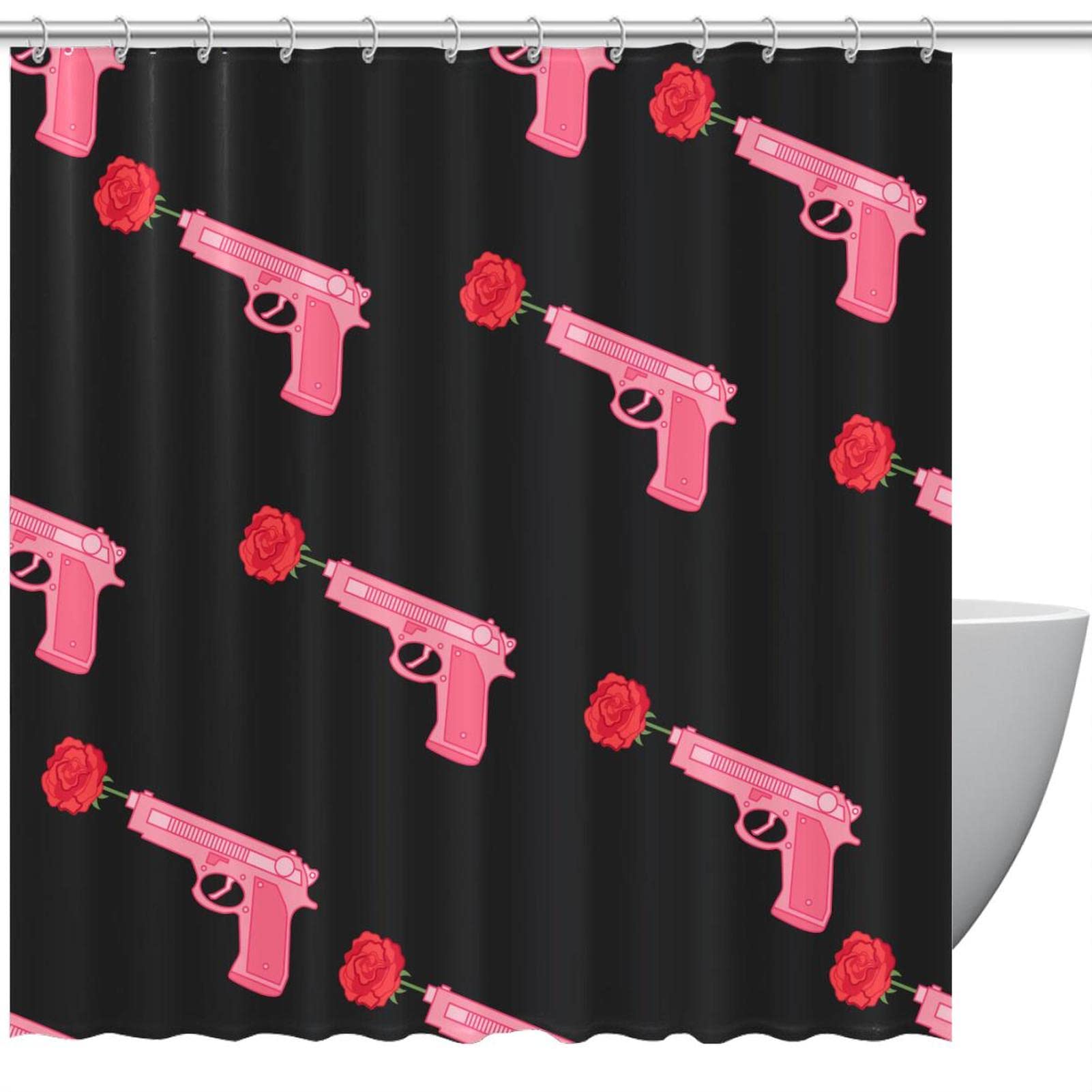 Rideau de douche anti-éclaboussures aquarelle rose grand format 183cm