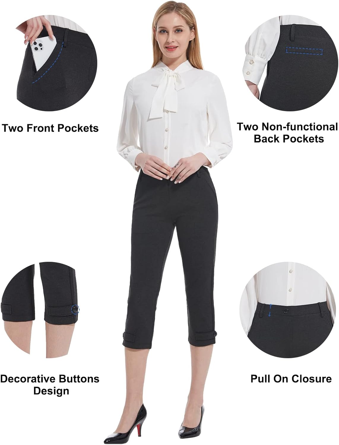 Tapata Women Capri Dress Pants Wear to Work Stretchy Business Casual Slacks for Summer Professional Dressy Crop Pants - Image 2
