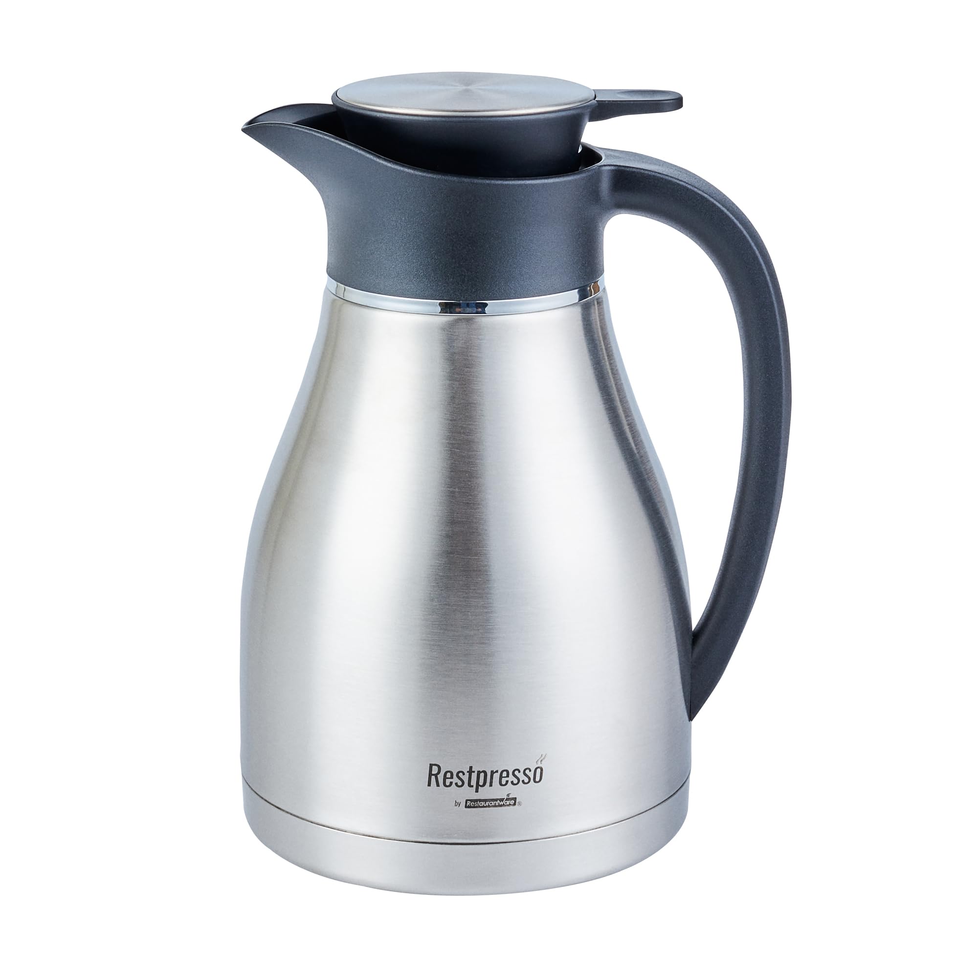 Restaurantware Restpresso - Jarra/servidor de café aislado al vacío de 67 onzas, 1 decantador de café de doble pared, botón, a prueba de fugas, dispensador de bebidas calientes de acero inoxidable