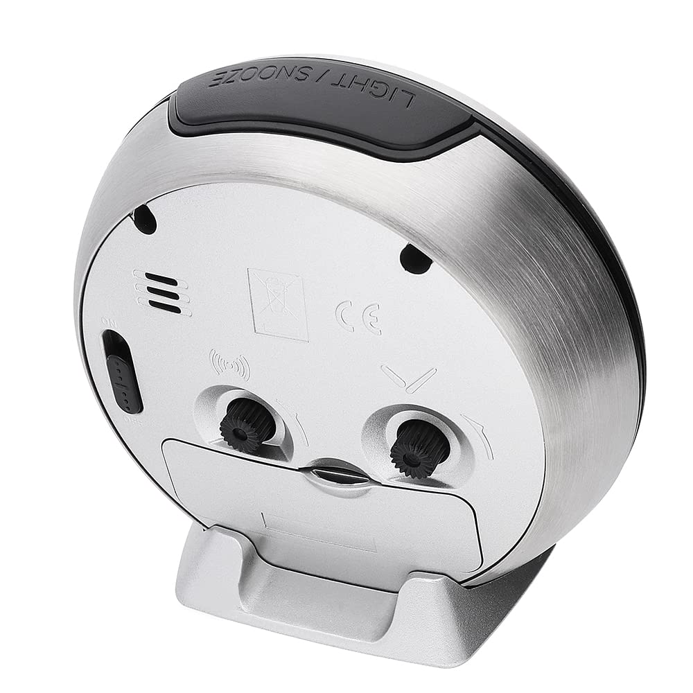 Prim Reloj Despertador analógico de Acero con LED, sin tictac, analógico, Retro, Grande, silencioso, analógico, Funciona con Pilas, Alarma de repetición de Alarma, Color Plata/Rosa, pequeño/Normal
