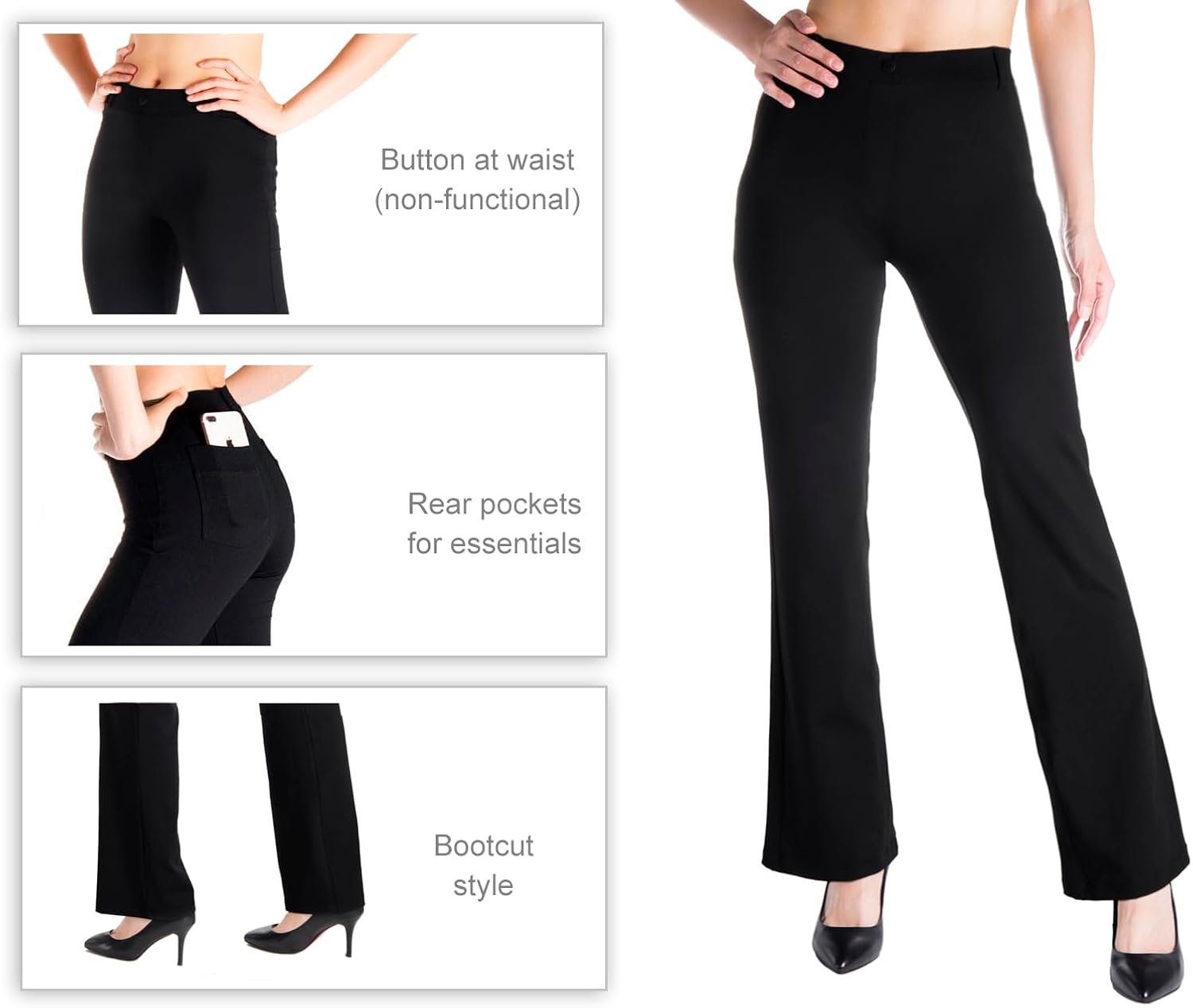 Yogipace,Belt Loops,Women's Petite/Regular/Tall Flare Yoga Dress Pants - Image 5