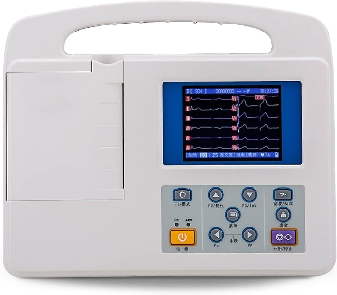 Monitor elettrocardiografico digitale portatile, apparecchio ECG a 12 derivazioni e 3 canali con LCD a colori - for la salute del cuore - for terapia intensiva e uso domestico con carta for stampa inc