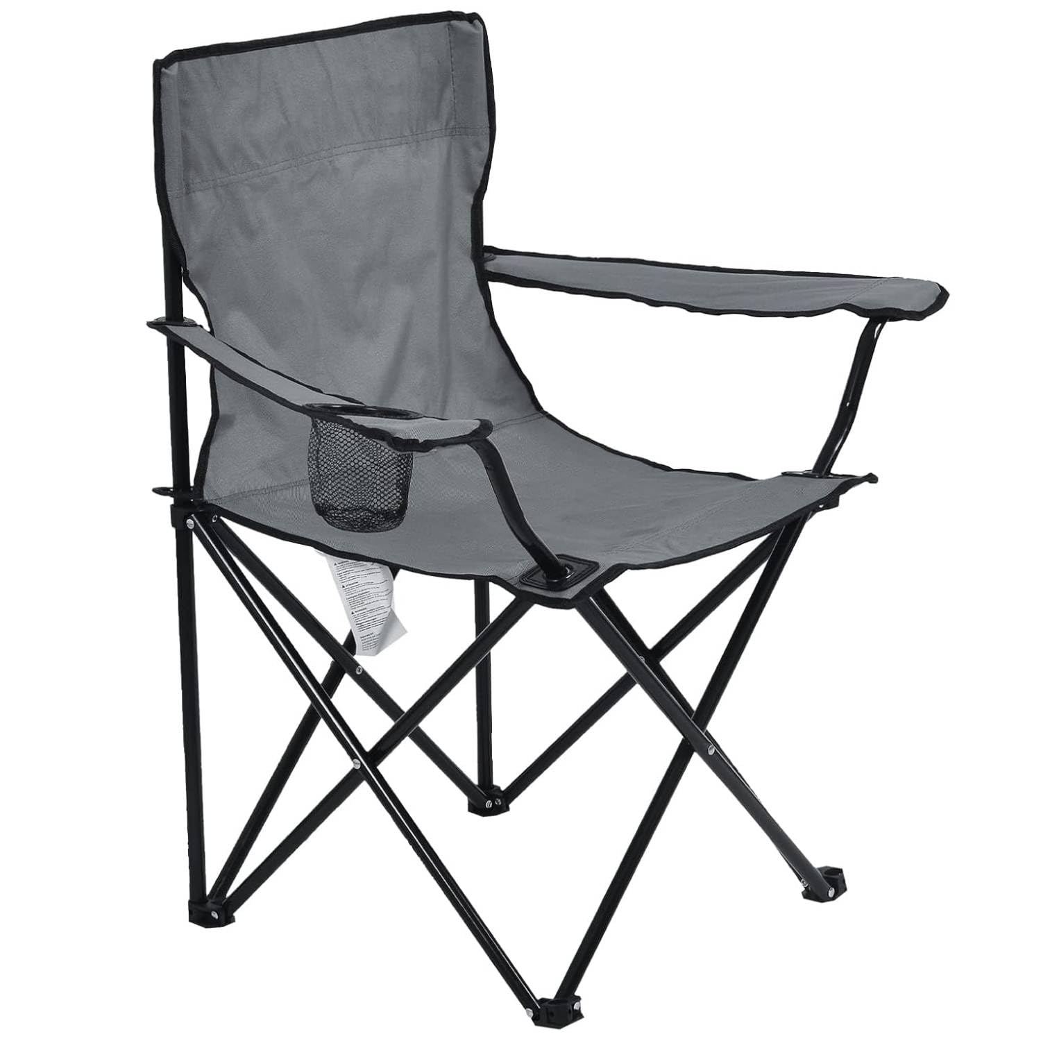 HomlyPro Folding Camping Chair - 2 Pack, Lightweight, Portable & Durable Steel Frame, 120kg Capacity, Armrests with Cup Holder, Carry Bag, Beach Chairs for Picnic, Garden, Fishing (Grey)