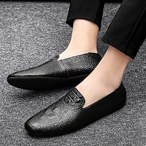 Men's Loafers Genuine Leather Pointed Toe Faux Crocodile Grain Rubber Sole Slip Resistant Flat Heel Flexible Classic Outdoor Slip-ons4