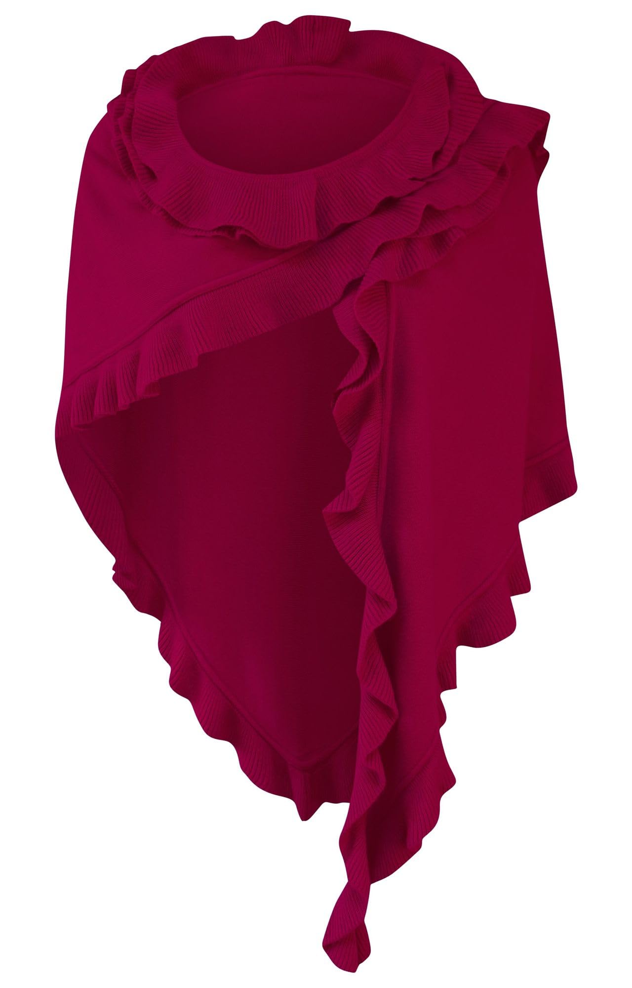 Poncho Cape Trachtentuch Umhang Stola Schultertuch Trachten-Tuch Damen Strickponcho Tracht Strick Trachtenponcho gestrickt Überwurf Volants Rüschen Schal Cashmink