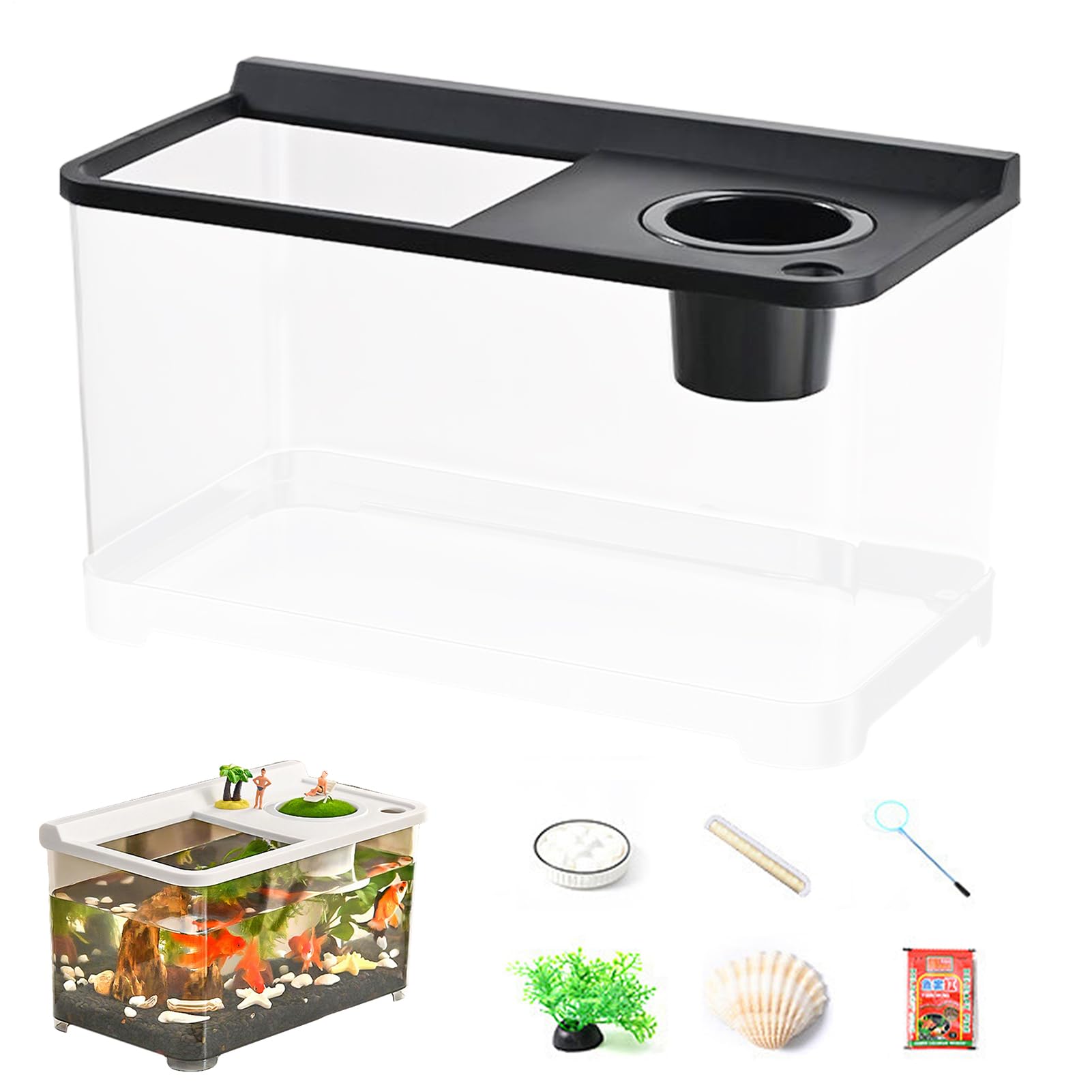 Serbero di pesce, design idroponico, ABS+pp, set completo 'acquario moderno, acquario con filtro e luce, facile da pulire, per camera da letto, ufficio