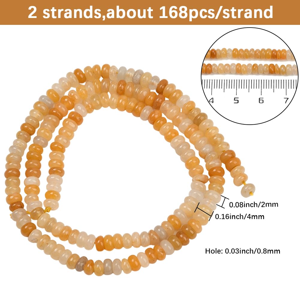 PONABEADIY 1 Box 2 Strands 336PCS 4MM Natural Yellow Topaz Jade Stone Beads Strands with Hole Rondelle Abacus Gemstone Disk Energy Spacer Bead Bulk for Jewellery Making Diy Bracelets Craft Supply - Image 2