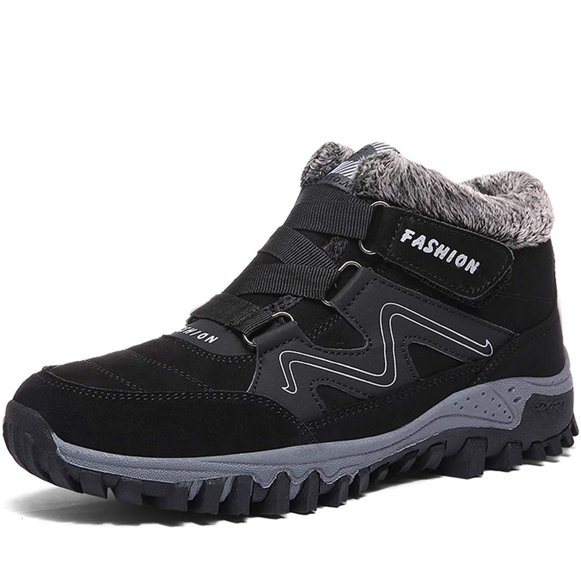 MAIZUNMens Snow Boots Anti-slip Fur Lined Ankle Boots Outdoor Hiking Shoes Slip on Fashion Winter Shoes, Black, 8.5