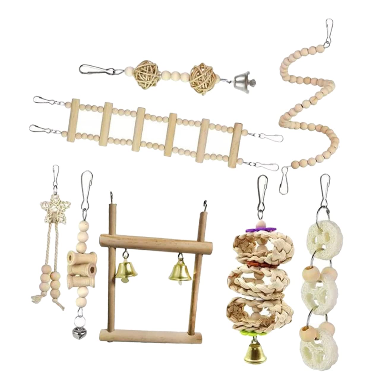 Mipcase 2ensembles Cage à Oiseaux Bois avec Échelle Et Balancelle pour Perruches De Jouets à Mâcher Accessoire Amusant pour Perroquets Et Oiseaux De Compagnie