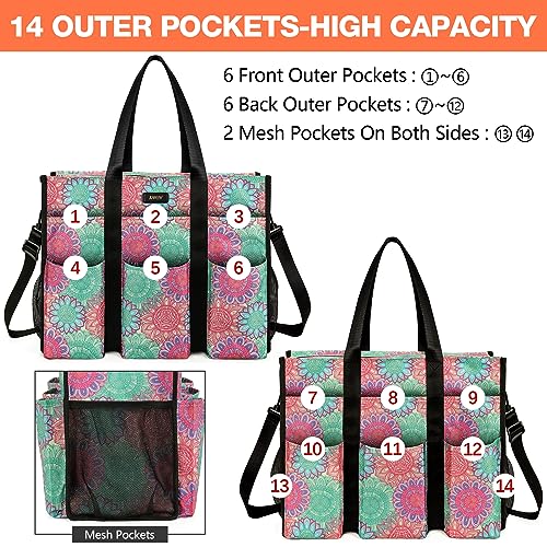 Image of IBFUN Utility Tote Bag with 24 Pockets, Large Teacher Tote for Women with Laptop Compartment, Travel Tote Bag with Zip Top