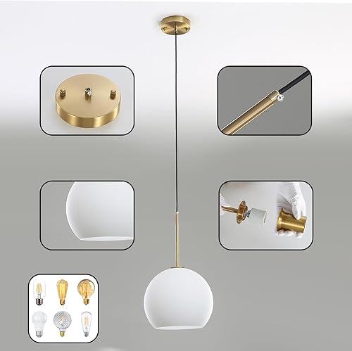 Miniatura 7 de Lámpara colgante moderna con forma de globo, lámpara de techo empotrada con globo de cristal de mediados de siglo, luces colgantes rústicas para