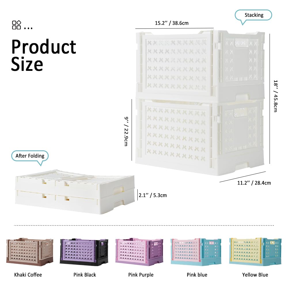 Kunststoff-Regalkörbe, stapelbar, 38,6 x 28,4 cm, dekorativer Korb für Regale, Schrank, Speisekammer, Kinderzimmer, faltbar, Spleißfarbe (Perlweiß), 2 Stück