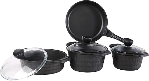 Arow Aqua - Juego de utensilios de cocina de hierro fundido antiadherente con tapa de 7 piezas