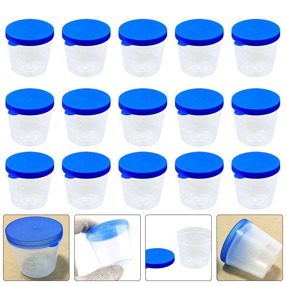 Scicalife 100 Unidades de Vasos de Muestra para Orina Vasos de Plástico para Recolección de Orina Vasos de Muestra con Tapas para Prueba de Embarazo de Laboratorio 40ML