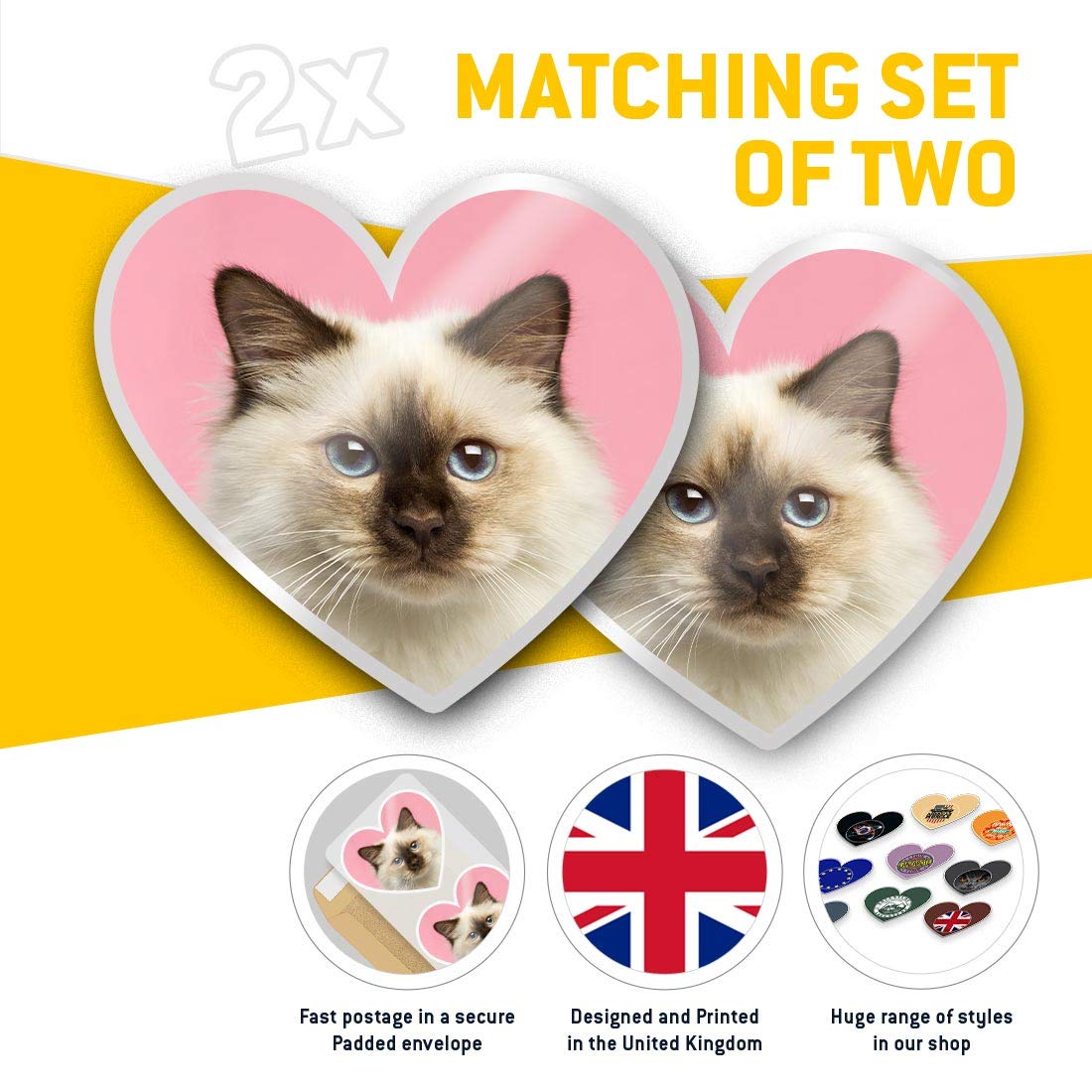 2 X Herz-Aufkleber 7,5 Cm – Birma-Kätzchen & Ragdoll Motive Für Laptop, Kühlschrank & Mehr