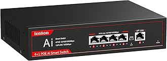5 Ports PoE Gigabit Switch, 4-Port PoE Switches with 1 Uplink 1000Mbps Port,65W, IEEE 802.3af, Plug and Play, VLAN Mode，Ethernet Splitter Network in Metal Case, Wall Mount,Red / Black