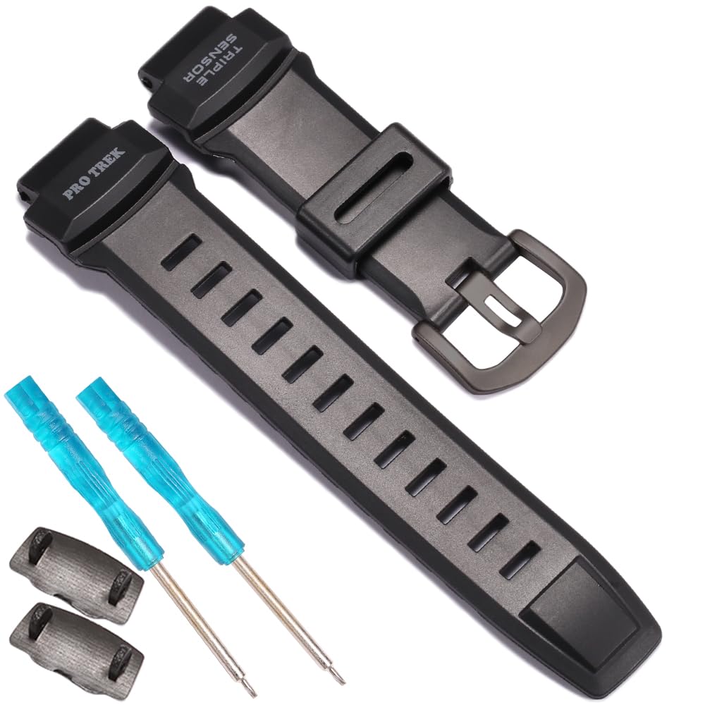 Soft Rubber Strap Replacement for Casio Protrek PRG260 PRG250 PRG550 PRW2500 PRW3500 Men's Waterproof Sport Resin Strap 18mm Watch Accessories Black buckle