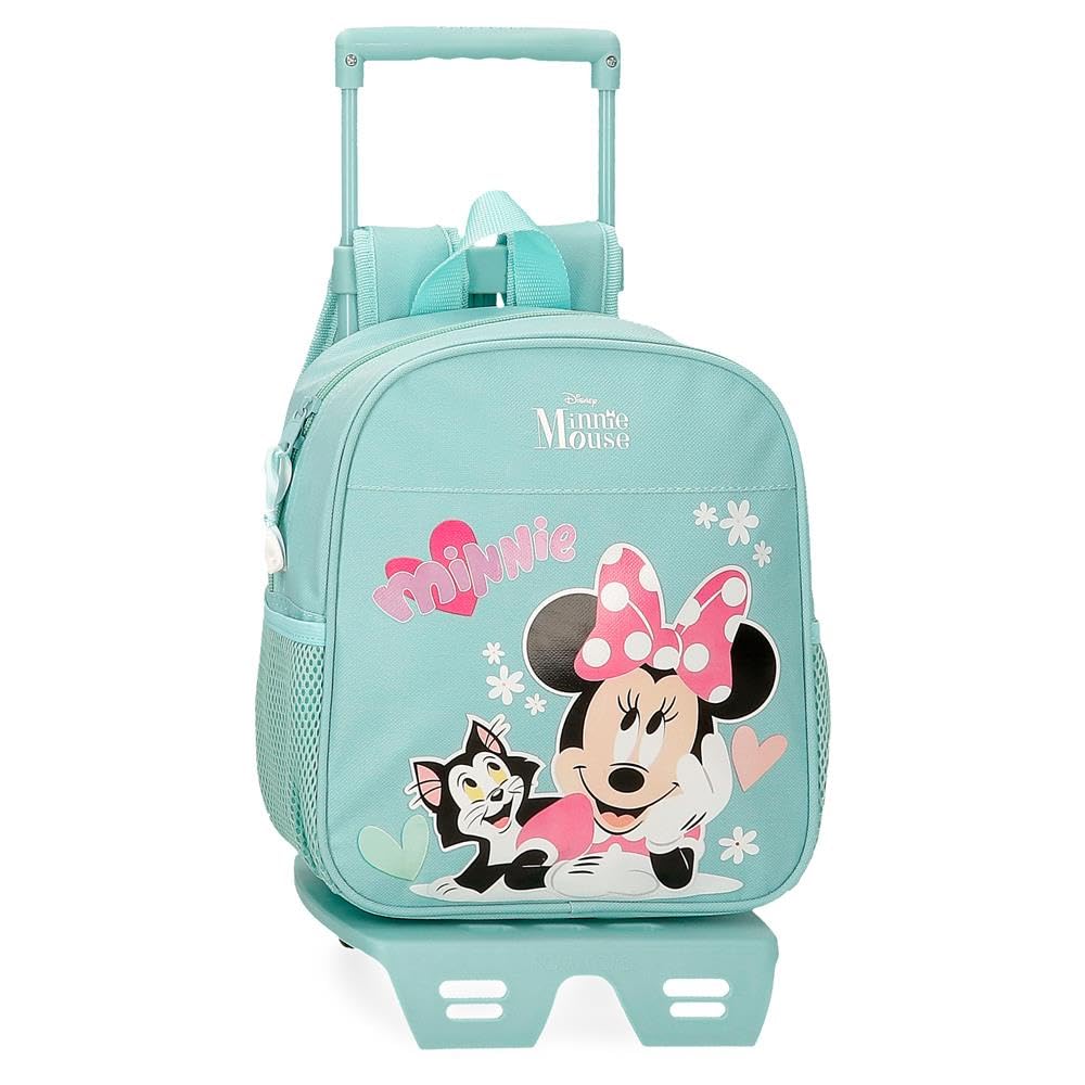 Disney Mochila infantil mochila escolar fabricada en Poliéster bolsillos laterales tirantes anchos ajustables Asa superior para colgarla Con etiqueta de identificación para el nombre sistema magic Fix