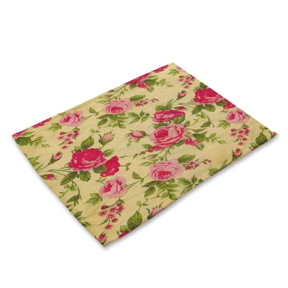 Lonfenner Table Mat,Red Roses Pattern Placemats,Placemats And Coasters,Table Placemats,Heat Resistant Heat Insulation Non-Slip Washable Dinner Mats For Kitchen And Dining Room{6pcs}