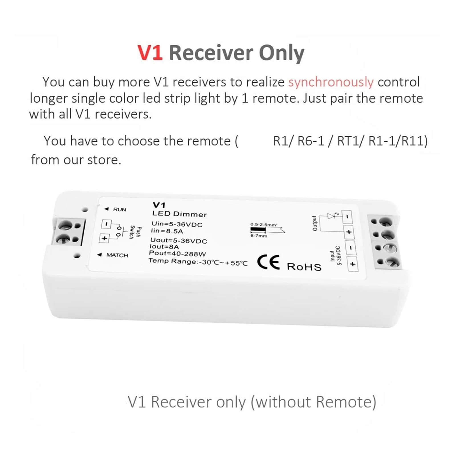 V1 LED-Dimmerschalter 12 V 24 V PWM 2,4 G LED Touch-Fernbedienung 5 V 36 V Dimmer for monochrome 2835 5050 COB-LED-Lichtleisten-LED-Controller | V1 Receiver Only