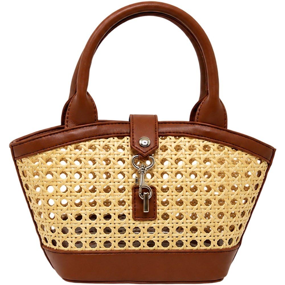 Sslvya Straw Bags for Women, Hand-woven Casual Top-handle Beach Handbag Retro Summer Tote Handbag for Travel, Vacation