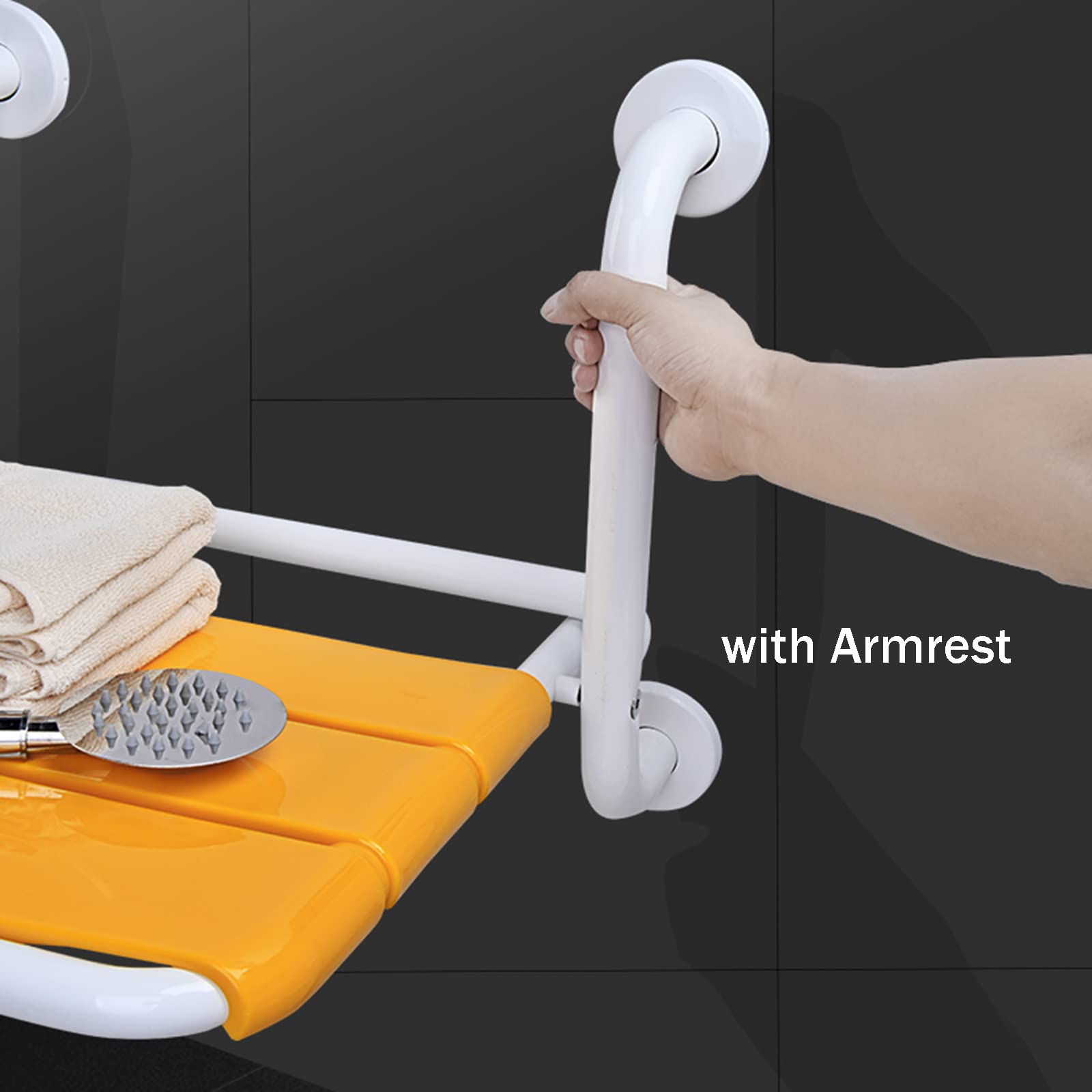 Asiento Ducha Abatible Pared, Taburete Ducha Plegable para Mayores, Sillas para Ducha Personas Mayores, Minusvalidos, Plegable Banco Ducha Pared para Baño, Taburete Ducha Plegable Adul(Color:Amarillo)