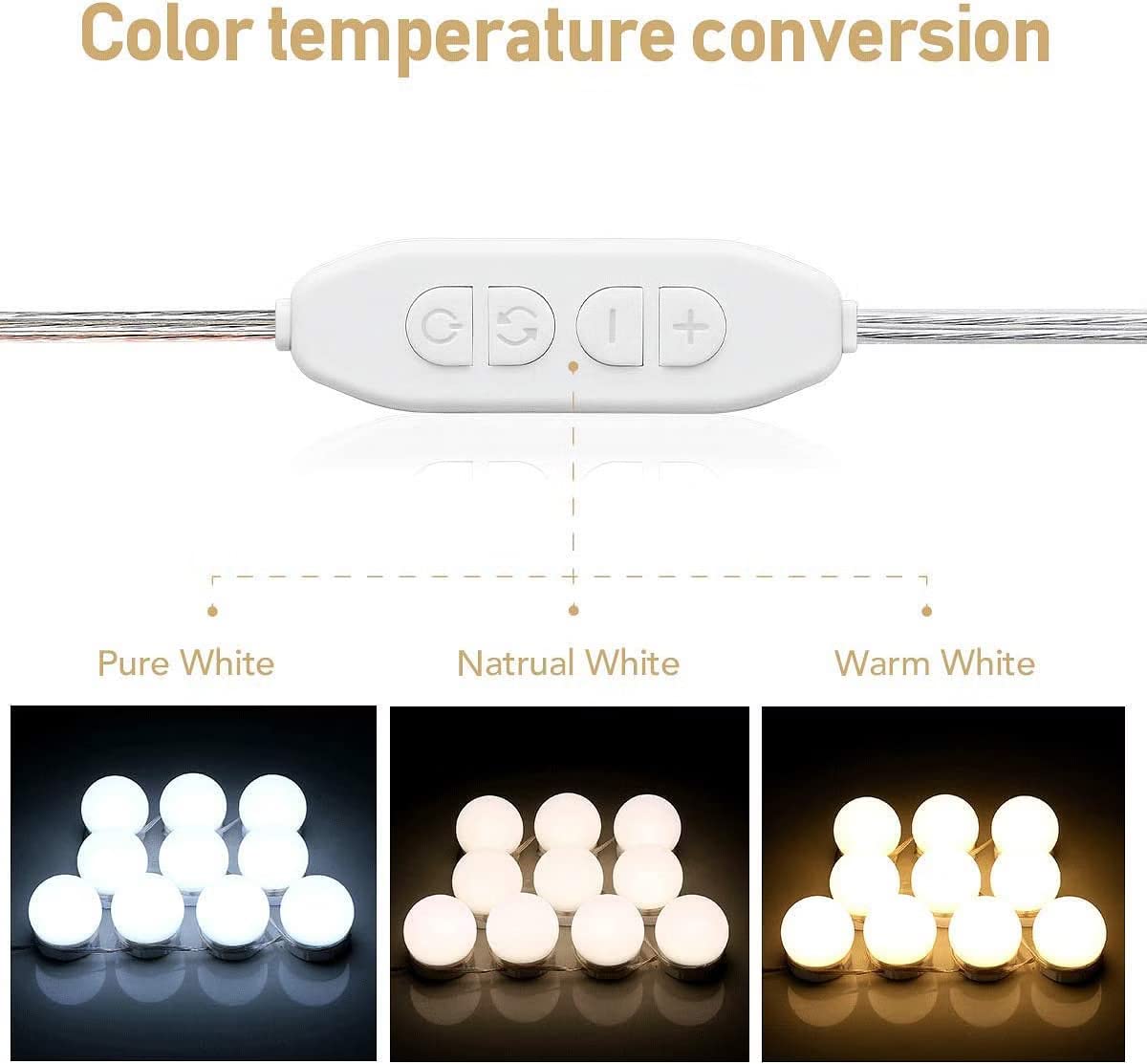 Glowserie Led Makeup Mirror Lamp Bulbs Decoration for Bedroom USB Wall Lamp DIY Dimmable Touch Control Hollywood Vanity Mirror Light 3