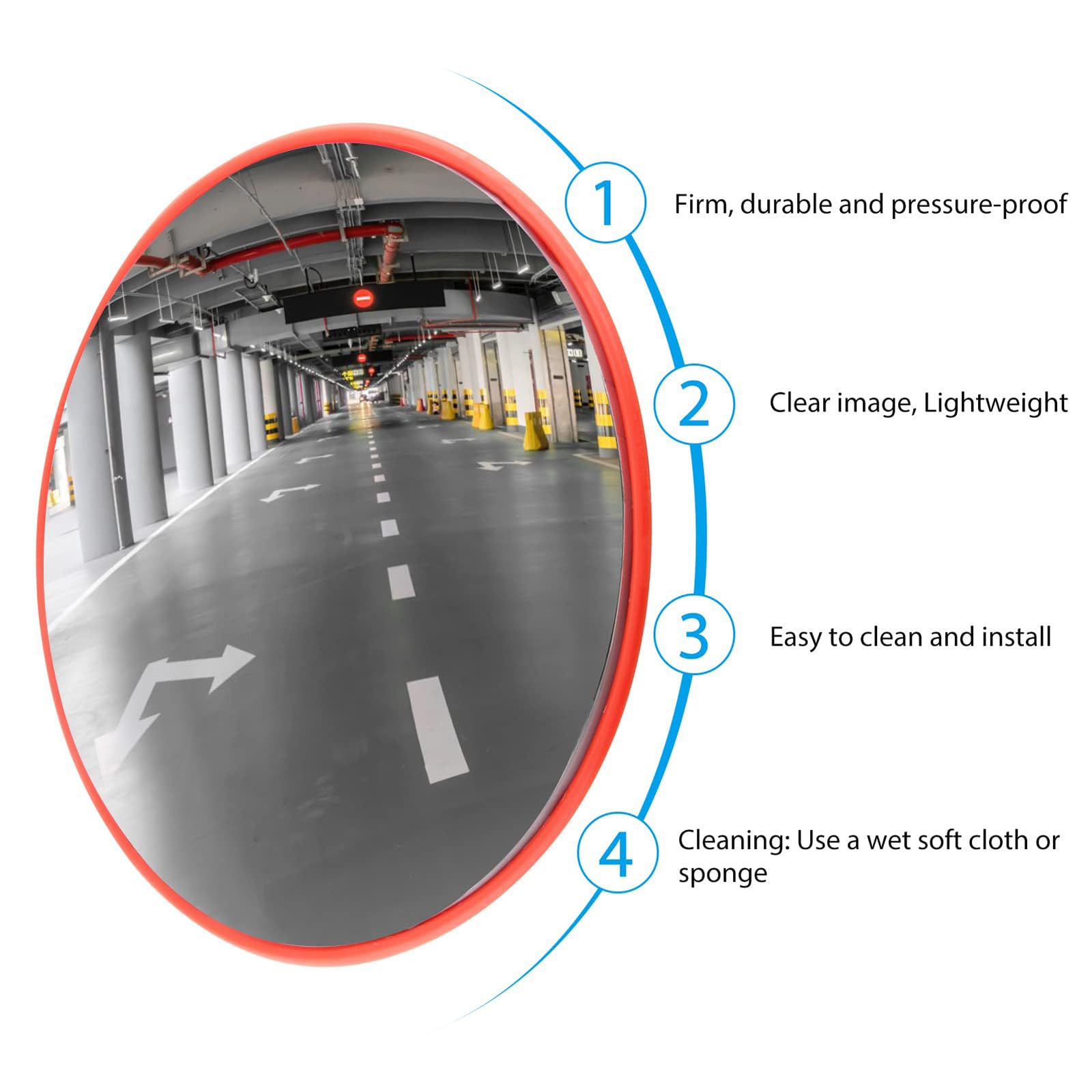 Specchio Convesso di Sicurezza Stradale, Specchio di Sicurezza Convesso Visibile Grandangolare da 30 cm, Staffa per Montaggio a Parete Regolabile, Specchio da Strada per Garage, Traffico, Vialetto