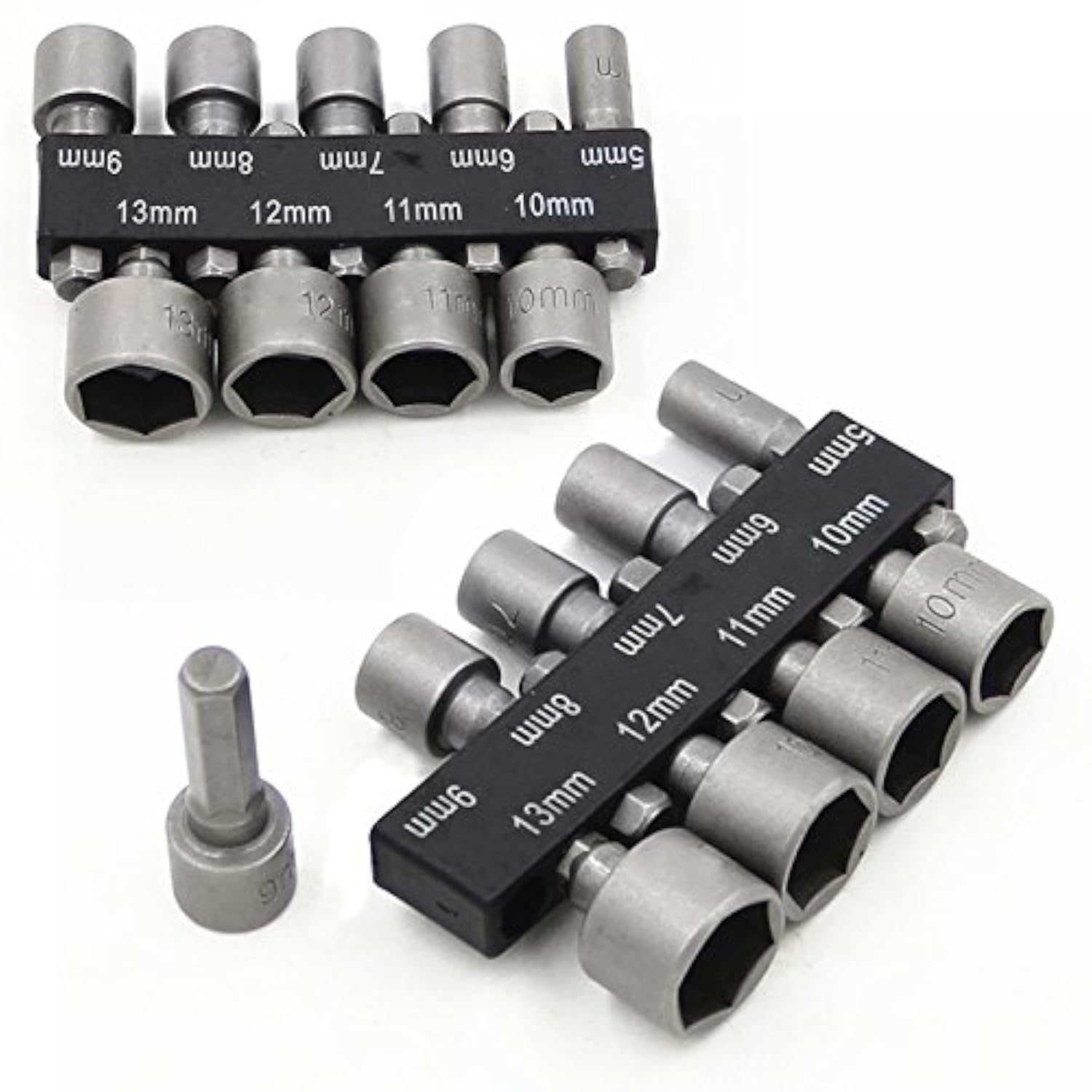 Artisanshow 9Pcs 5-13Mm Metric Socket Wrench Set (Socket Bit Adapter, Power Nut Driver, Air Impact Ratchet Driver) - Chrome Vanadium Steel