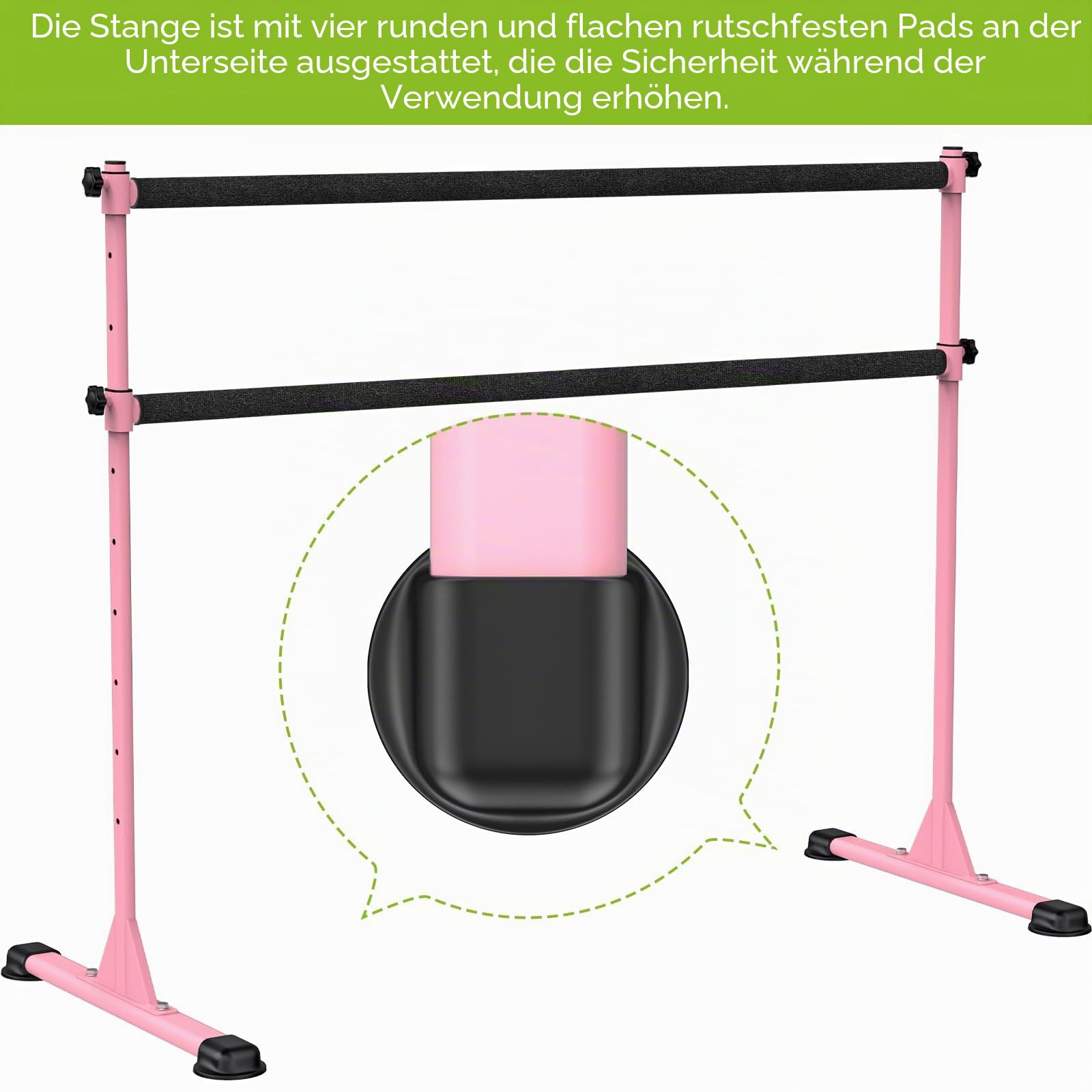 Dolibest Ballettstange Freistehend, 10 Höhenverstellbare Ballet Stange Rosa Kinder Mädchen Tragbar Tanzstange Erwachsene Zuhause Mobile Boden Fitness Yoga Stretchstange