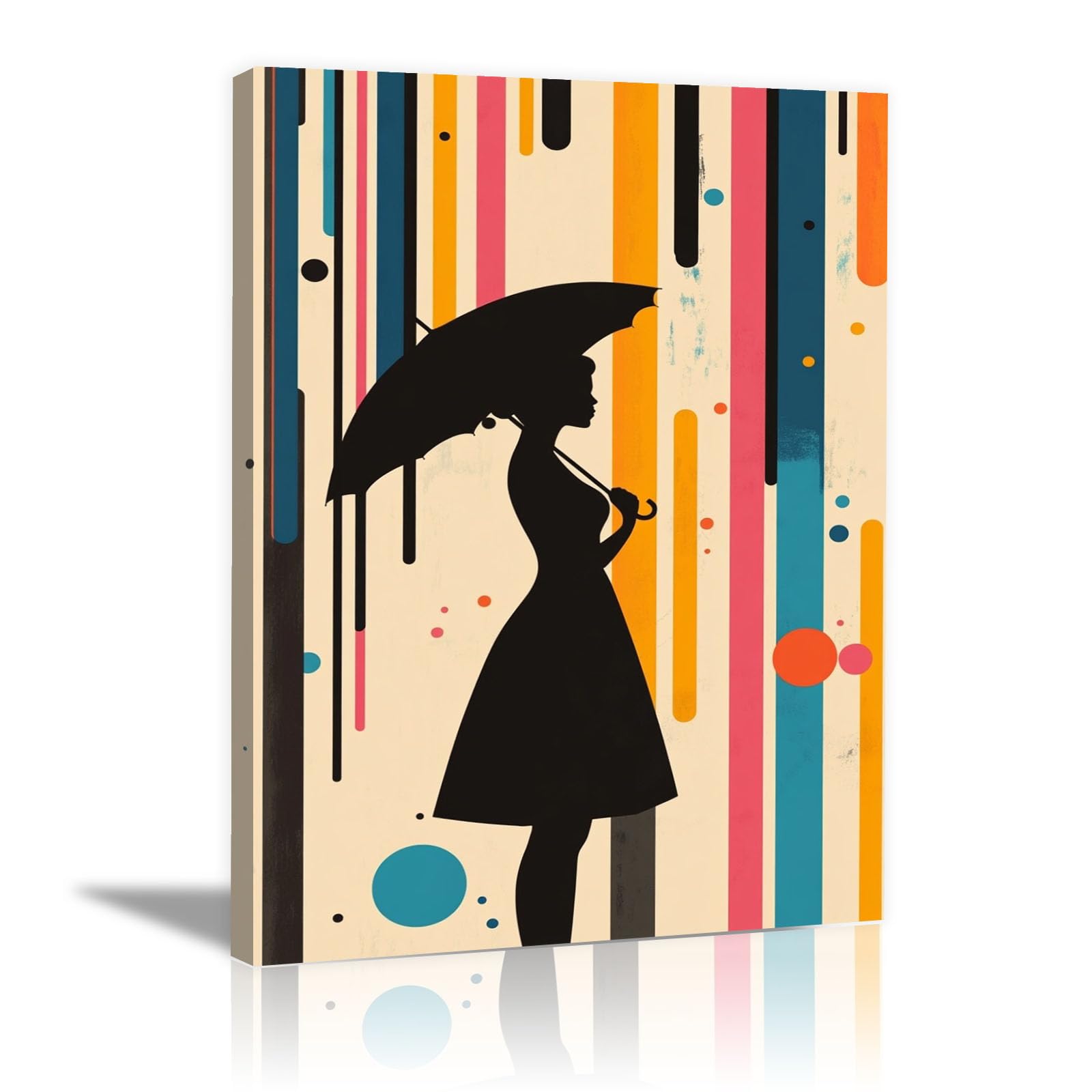 TERUEA Posters & Prints Paintings for Bedroom Living Room Decor for Mens Women Umbrella Woman Silhouette Abstract Vintage Humor Wall Art Poster for Bathroom Toilet Decor(Black)-70x100cm Framed