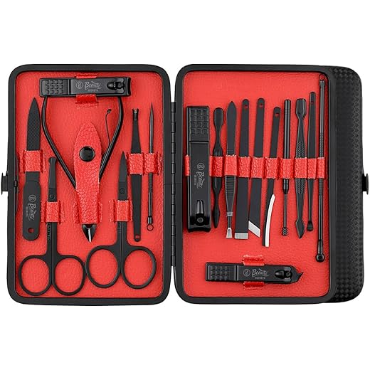 Manicure Pedicure Kit 18 Pieces Red Black