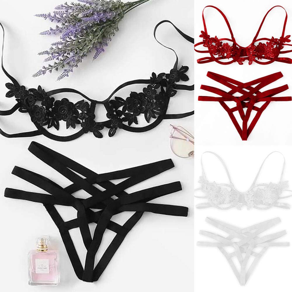 Mujer Sexy Fina Lenceria Sensual Romantico Elegante EncajeLencería Sexy para Mujer Corsé Ropa de Dormir de Encaje Ropa Interior Calzoncillos Negro Conjunto de lencería Sexy para Mujer-A_XL