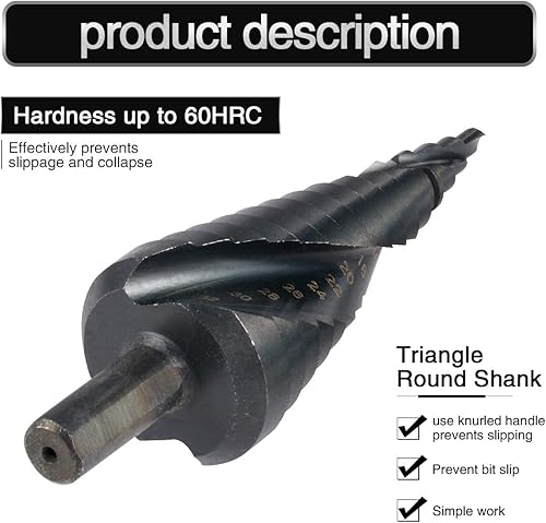 Miniatura 6 de Juego de 3 brocas escalonadas en espiral con 0.157-0.472 in/0.157-0.787 in/ 0.157-1.260 in, total 32 tamaños, cono hexagonal de 1/4 de pulgada,