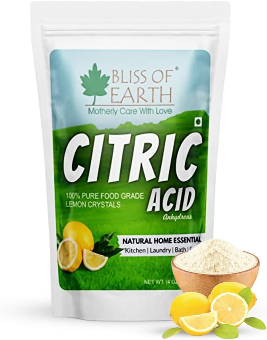 Bliss of Earth Citric Acid Powder Food Grade – 100% Pure & Natural Anhydrous Citric Acid for Baking, Cooking, Cleaning, Descaling, Soap Making & DIY Uses – 113g