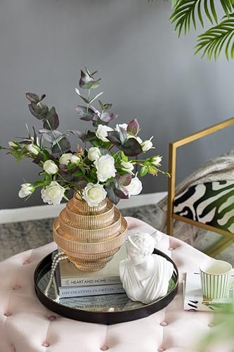 Miniatura 4 de T2 Concept - Jarrón de cristal ámbar transparente de 9 x 9 x 10 pulgadas con diseño geométrico moderno en niveles, decoración del hogar, florero