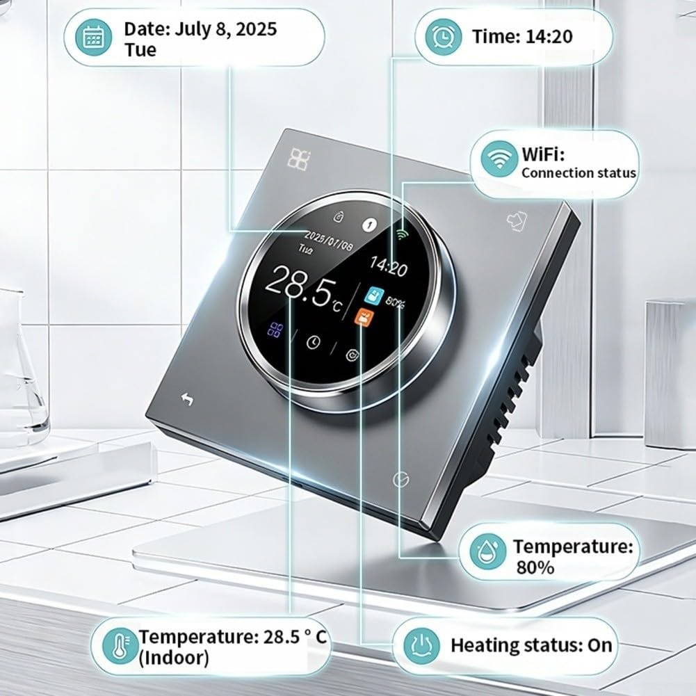 Termostato WiFi Pavimento Radiante Schermo LCD 3A(3A Water heating) | Schermo LCD colorato, manopola rotante, controllo remoto per smartphone, risparmio energetico, installazione facile