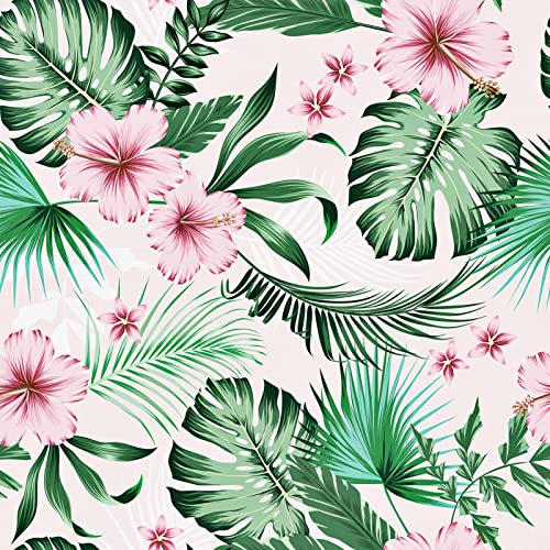 Westick Leaf Wallpaper Peel And Stick Tropical Botanical Palm Leaves With Pink Hibiscus Flowers Self Stick Floral Wall Paper Jungle Forest Wallpapers For Rv Bathroom Drawer Dresser 17.5 X 118 In #TOP28
