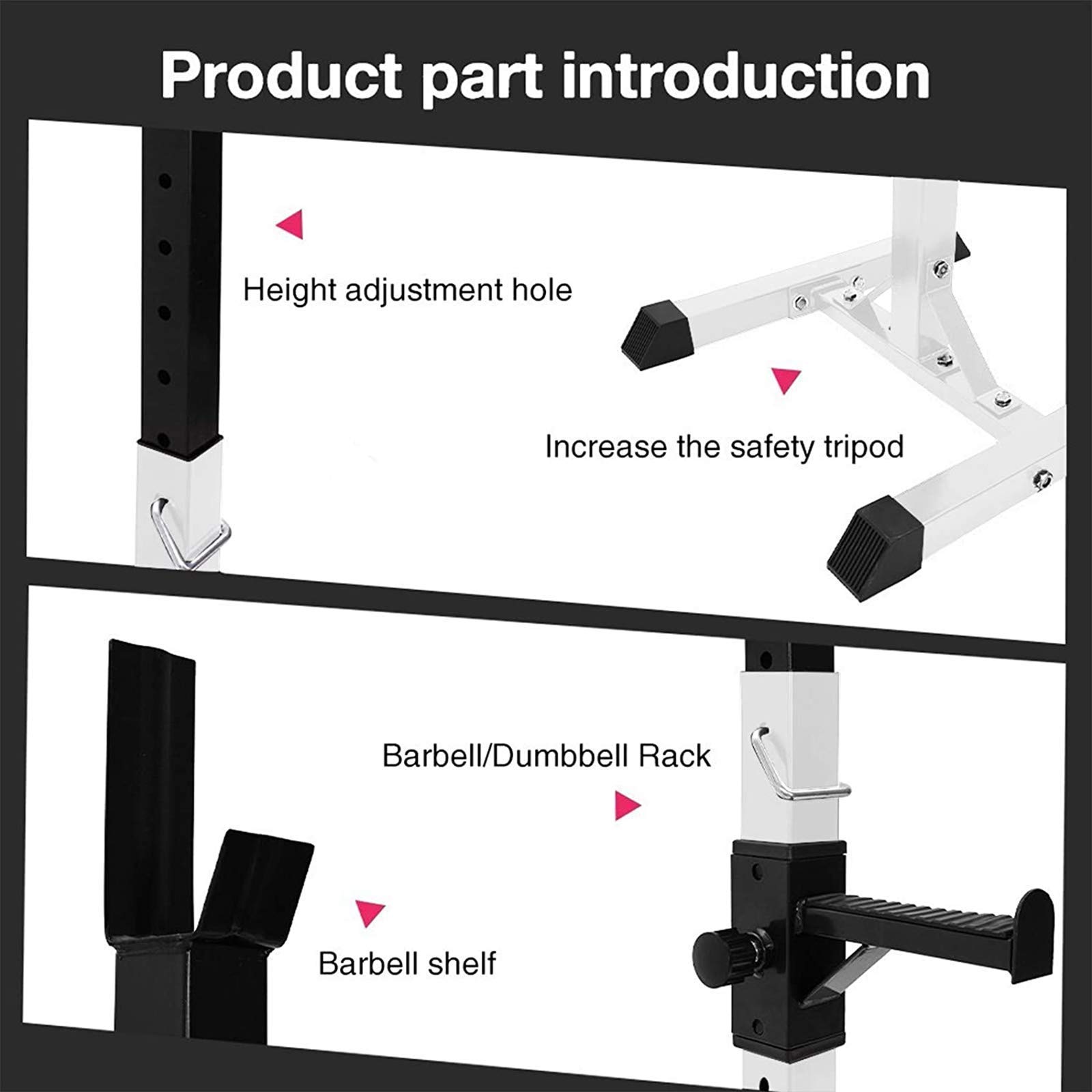 Rack per Squat, Coppia di Rack Regolabili, carico Massimo 330 libbre, Robusto Supporto per Squat in Acciaio, bilanciere, Panca Piana, Supporti per manubri per Palestra do