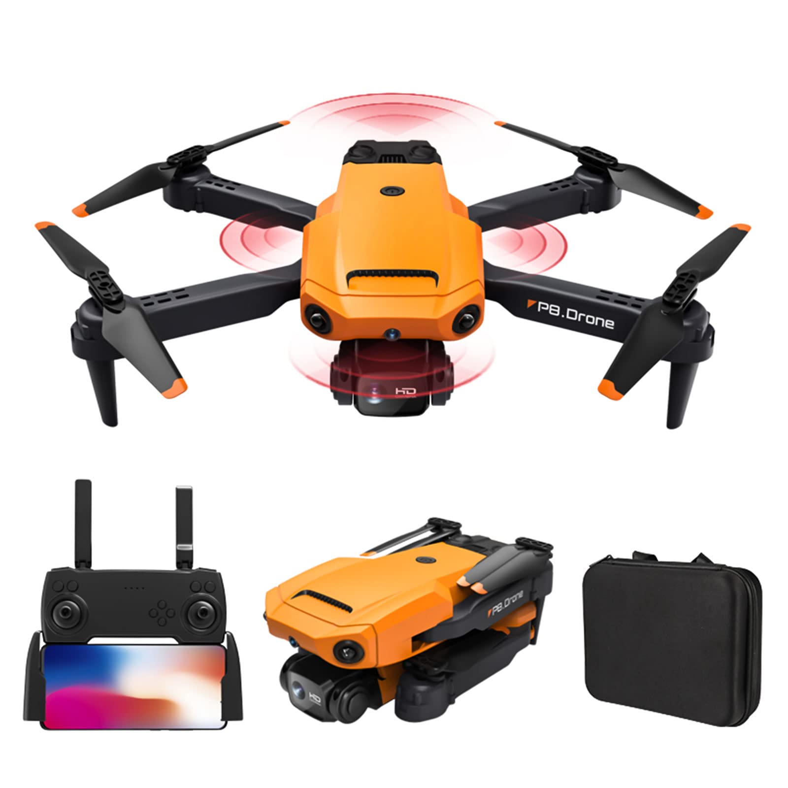 Drone per Adulti, Drone RC con Telecamera Esc 8K, Trasmissione in Tempo Reale 5GEvitamento Intelligente degli Ostacoli, Mini Drone con Follow-Up Intelligente, Posizionamento (Orange)