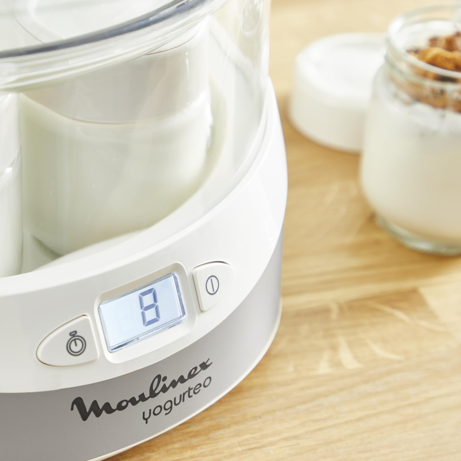 Moulinex Yogurteo - Yogurtera de 7 tarrinas de 160 ml, apta para el lavavajillas, con pantalla display de fácil uso, programable 15 horas, con recetario, función parada automática, YG231E32