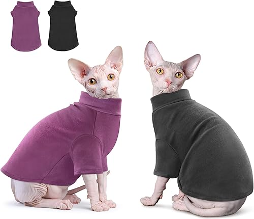 Miniatura 7 de Idepet Sphynx - Paquete de 2 suéteres para gatos, cuello alto, sin pelo, suave y cálido, ropa de gatito con mangas, pijama de invierno para
