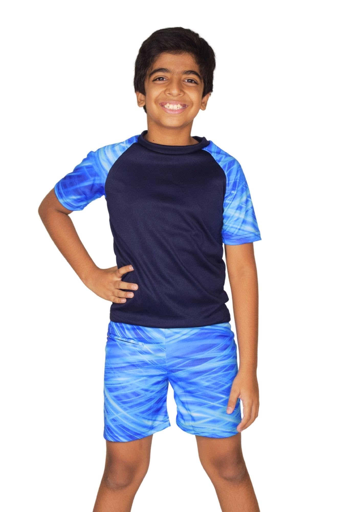 Aqua Holic Spandex Boys Regular Fit Short and Half Tee | Swimwear | Adjustable, Quick Drying Shorts for Swimming, Beachwear, Waterpark - Navy Blue-image-34
