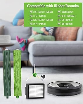 Accesorios de Recambios Compatibles con iRobot Roomba E I J Series,E5 E6 i7 i7+ i3 i3+ i4 i4+ i6 i6+ j7, Kit de Repuestos para Roomba Aspiradora,4 Cepillos de Goma,8 Filtro,10 Cepillo Lateral1